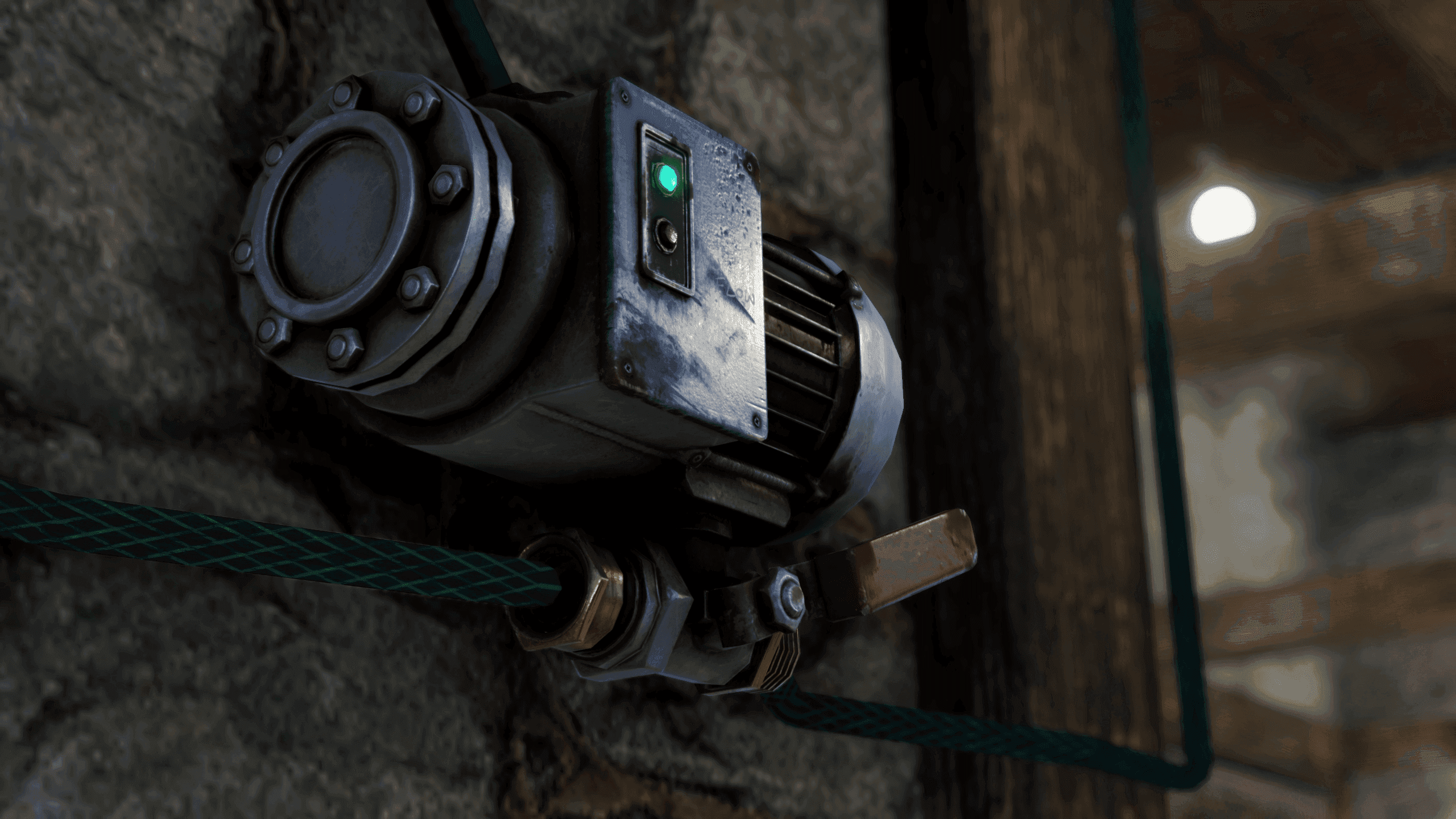 Interruptor y bomba de fluido de Rust conectados a una línea de manguera
