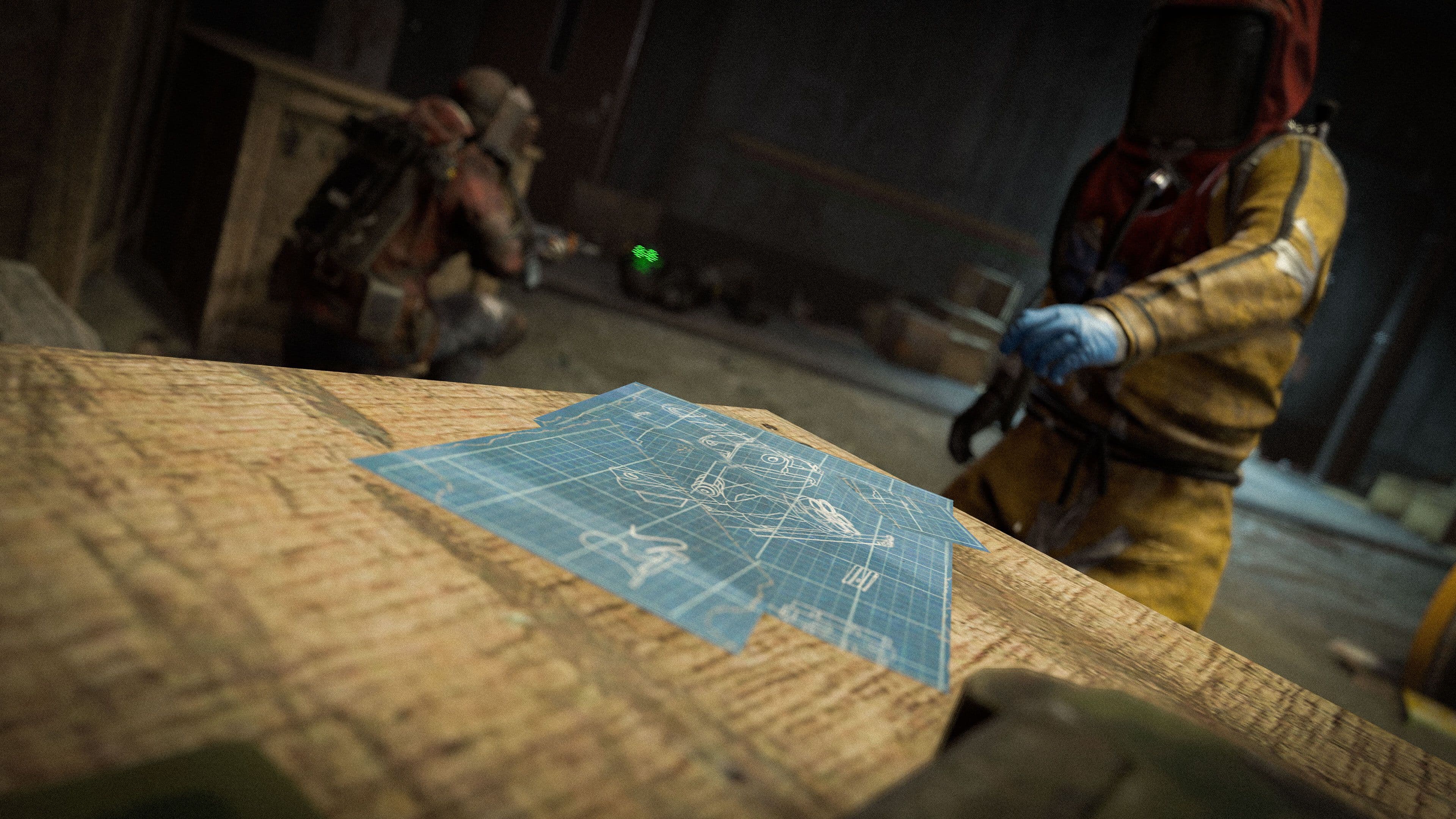 A Basic Blueprint Fragment on a table inside a Rust monument, the item Workbench Level 2 now requires
