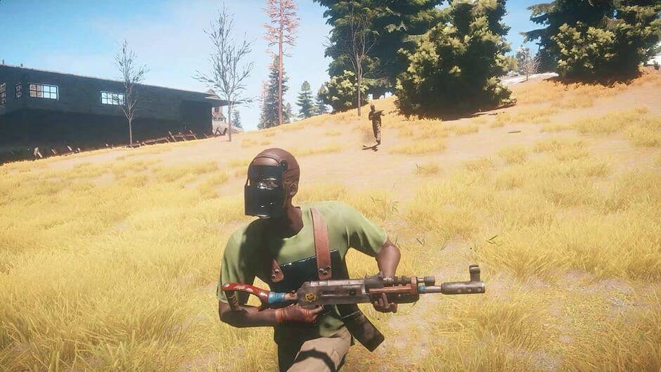 Official Rust screenshot showing a player character interacting with the world.