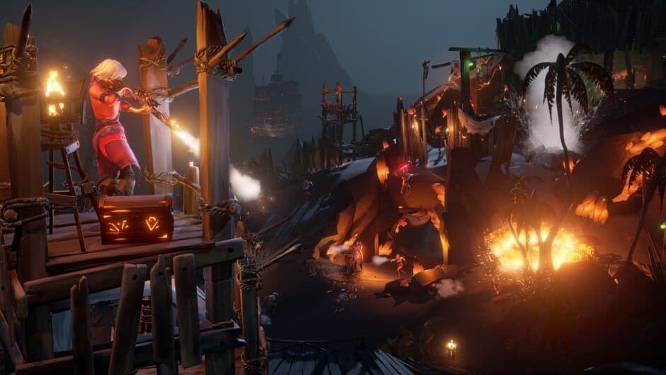 Ilustración oficial de Sea of Thieves que muestra los diversos entornos del juego.