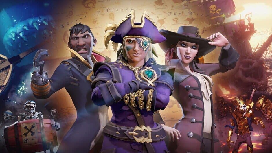 Un grupo de piratas explorando una isla tropical en el sandbox en constante crecimiento de Sea of Thieves.