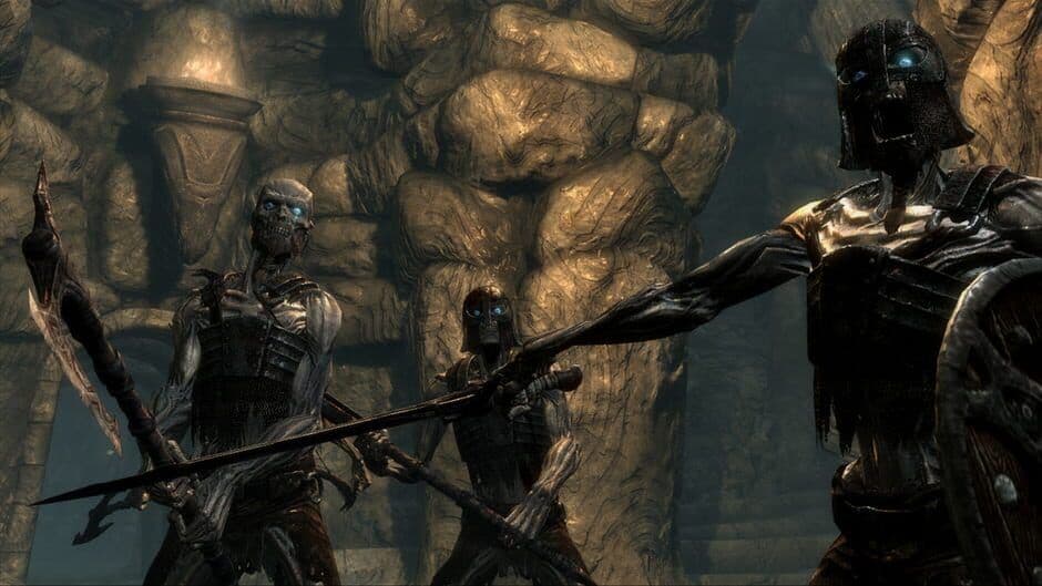 A dragon soaring over the rugged terrain of Skyrim during a gameplay sequence.