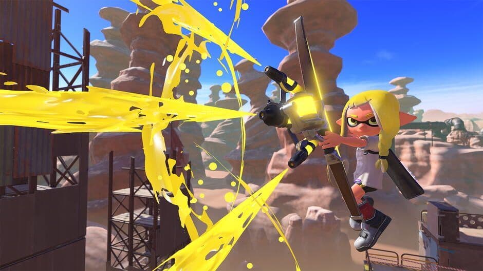 Splatoon 3 inkling characters engaging in fast-paced multiplayer battle mechanics.
