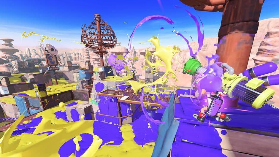 Action-packed Splatoon 3 screenshot highlighting the dynamic atmosphere of the new island setting.