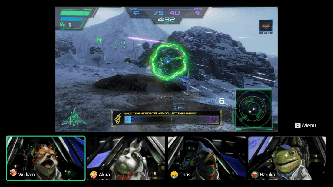 Star Fox on Nintendo Switch 2 features 4v4 Battle Mode with augmented reality GameChat avatars.