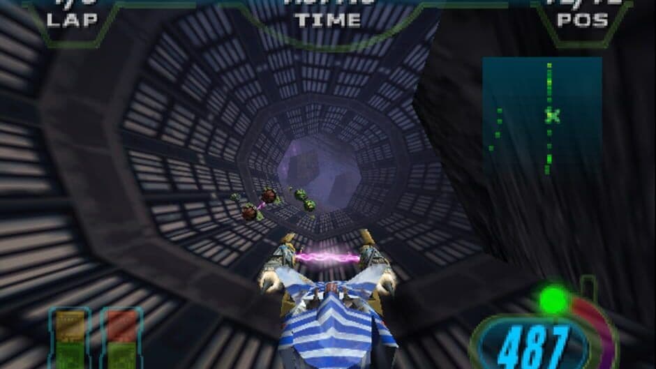 A podracer approaches a massive jump on a space station track in Star Wars: Episode I - Racer.