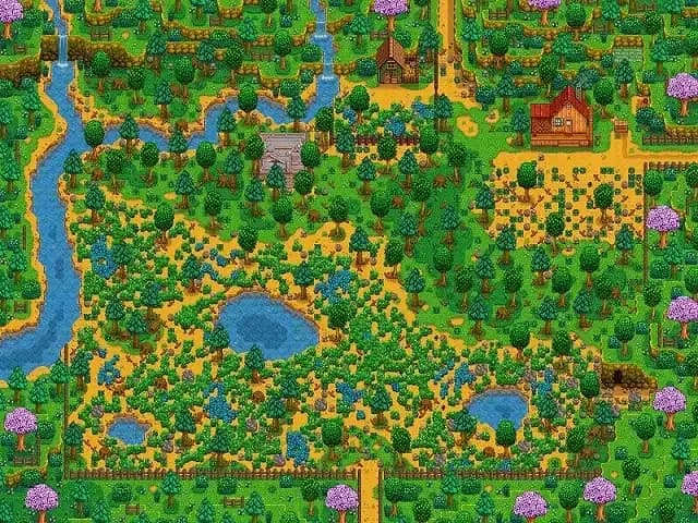 The Meadowlands Farm layout in Stardew Valley 1.6 features lush blue grass and a starting coop.