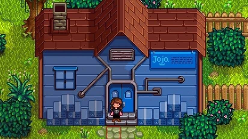 The exterior of the JojaMart building in Stardew Valley before or during development.