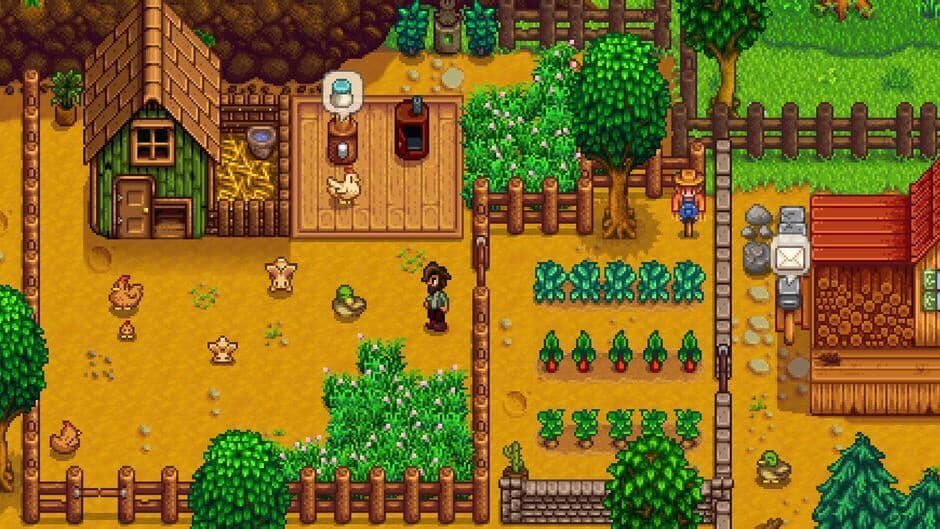 Official gameplay screenshot of Stardew Valley showing farm mechanics.