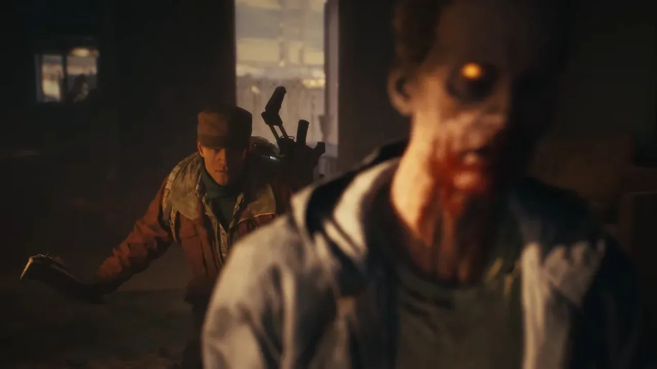A survivor stealthily approaches a zombie in a desolate environment from the State of Decay 3 trailer.