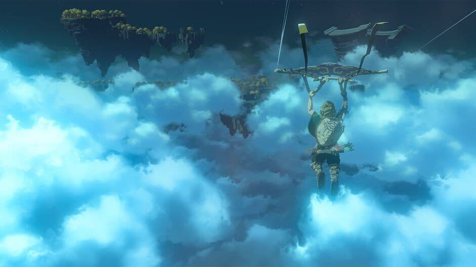 Link engages in combat using a unique fused weapon in The Legend of Zelda: Tears of the Kingdom.