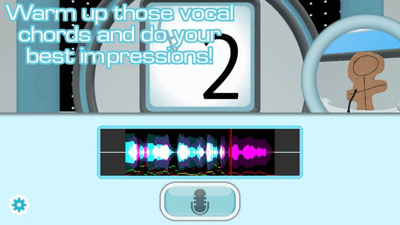 The Choicer Voicer recording screen featuring a voice waveform and microphone sensitivity controls.