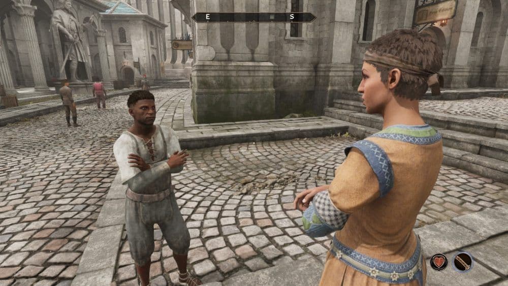 Dos NPC conversan en la Ciudad Imperial dentro de The Elder Scrolls IV: Oblivion Remastered, mostrando los modelos de personajes actualizados.