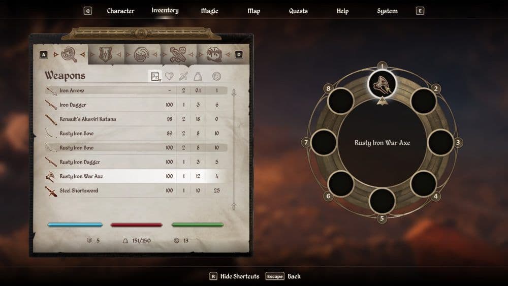 Rueda de acceso rápido e interfaz de inventario de The Elder Scrolls IV: Oblivion Remastered que muestra actualizaciones de calidad de vida en la jugabilidad.