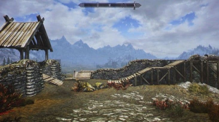 The Elder Scrolls V: Skyrim features epic and majestic landscapes that showcase the game's vast open-world scale.