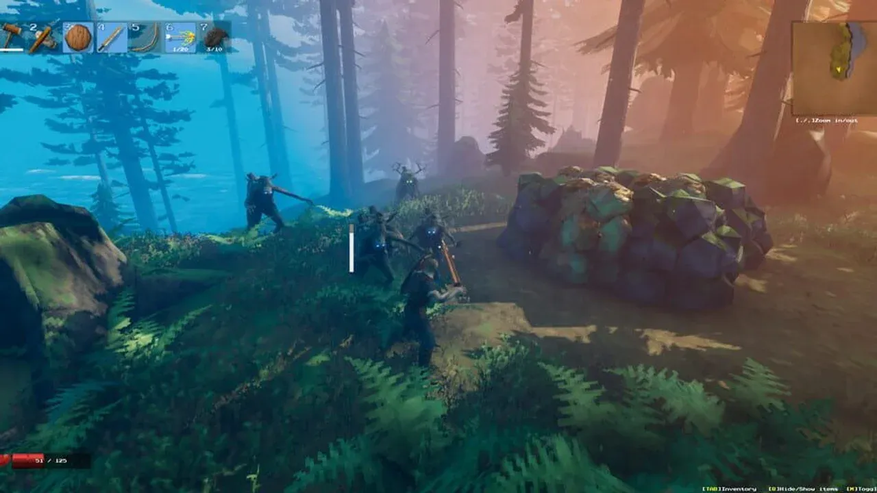 Valheim warrior facing enemies beneath the world’s ancient trees