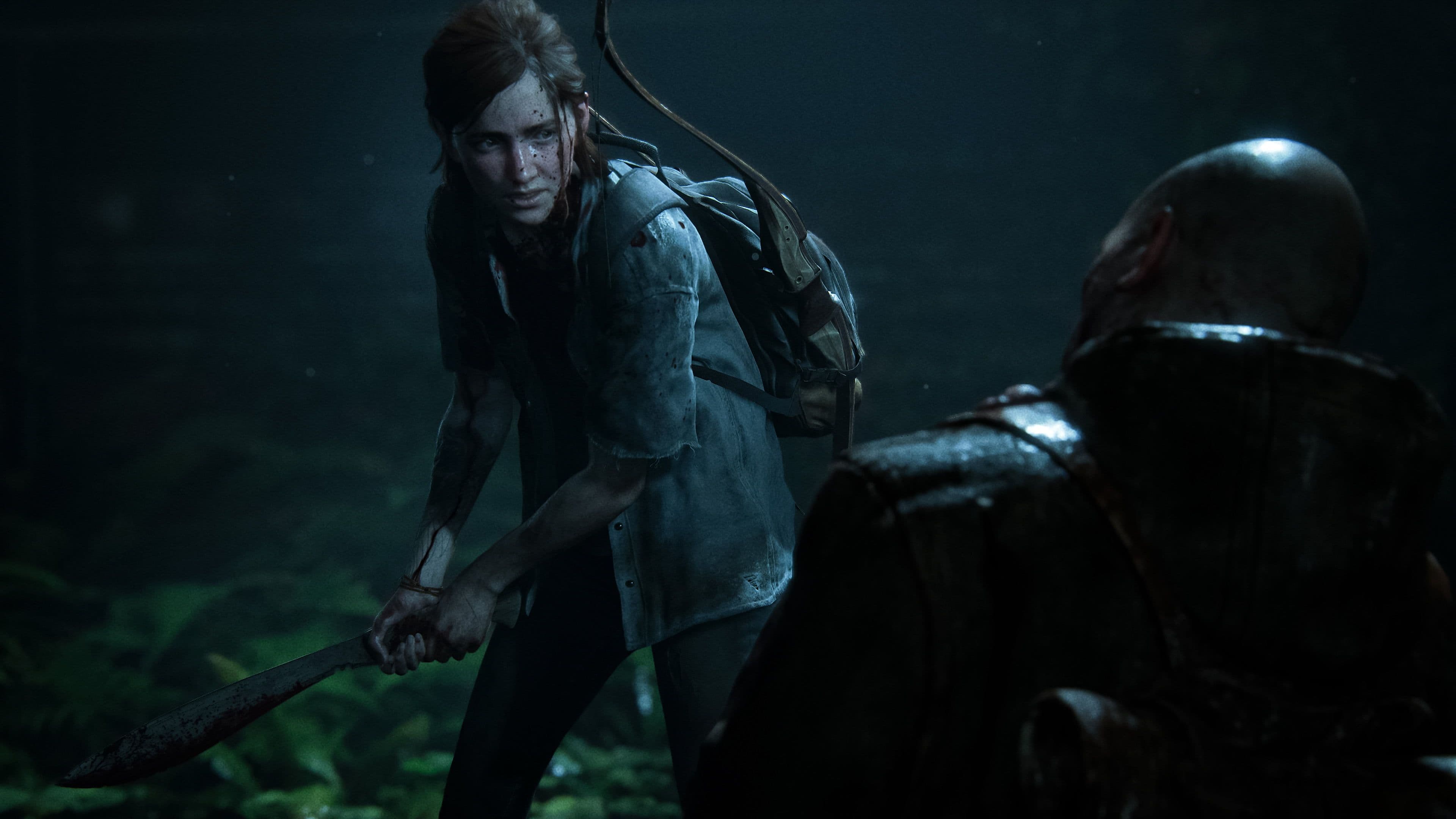 Ellie engages in brutal close-quarters combat with an infected enemy in The Last of Us Part II.