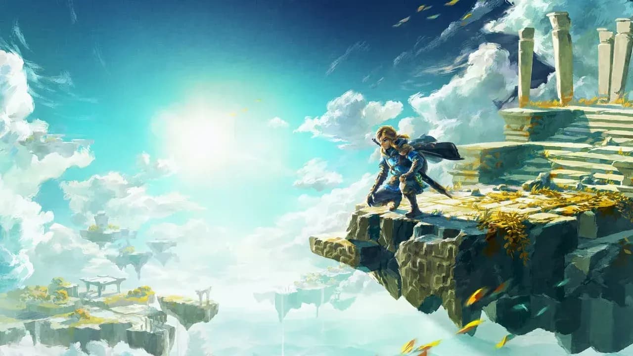 Official key artwork for The Legend of Zelda Tears of the Kingdom featuring Link and Princess Zelda.