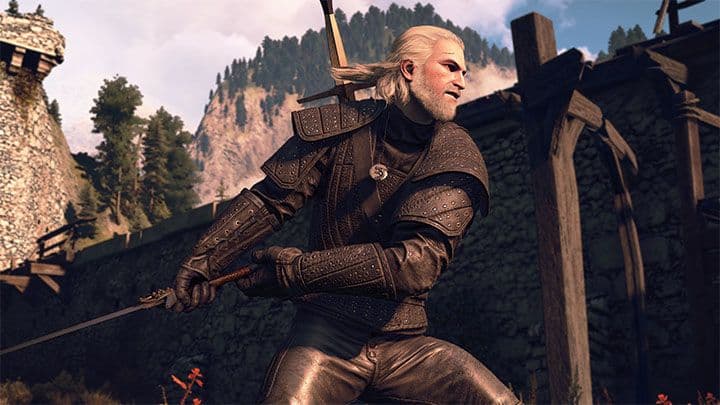 Geralt de Rivia en The Witcher 3 Wild Hunt durante la cadena de misiones de romance para Yennefer o Triss