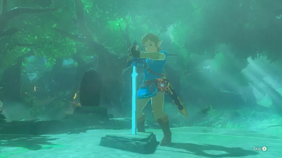 Link prepares for the Trial of the Sword challenge in The Legend of Zelda: Breath of the Wild.