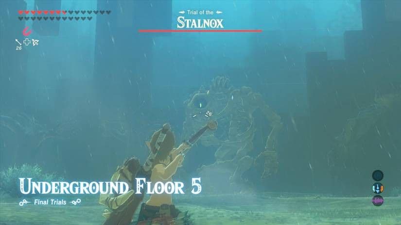 Link battles a Stalnox on Floor 5 of the Final Trials in Breath of the Wild's Trial of the Sword.