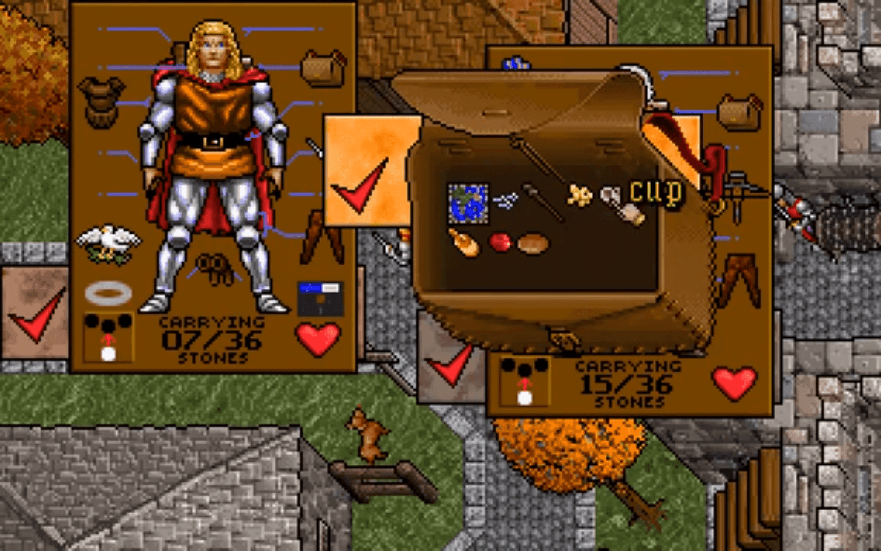 El Avatar gestiona un complejo sistema de inventario en el detallado mundo isométrico de Ultima VII The Black Gate.