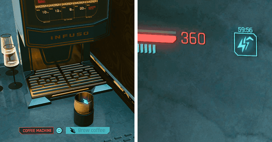 Coffee machine interaction beside an active Energized status timer