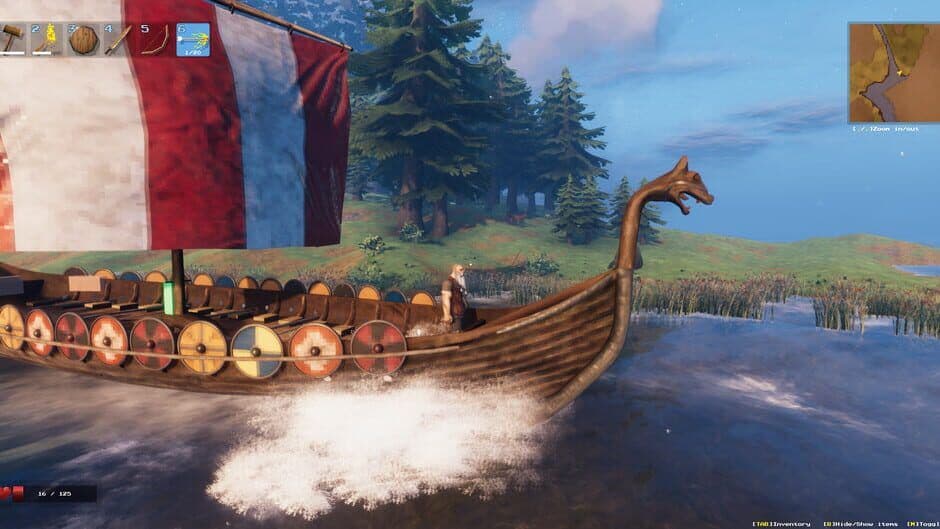 A Valheim ship sailing across the Ocean