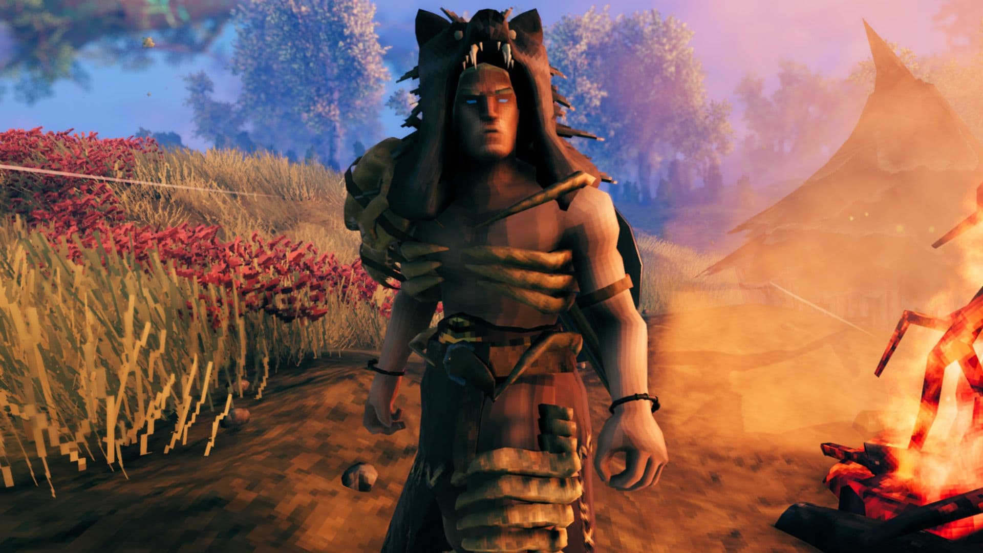 A Valheim player character wearing the Bjorn equipment set from the Call to Arms update.