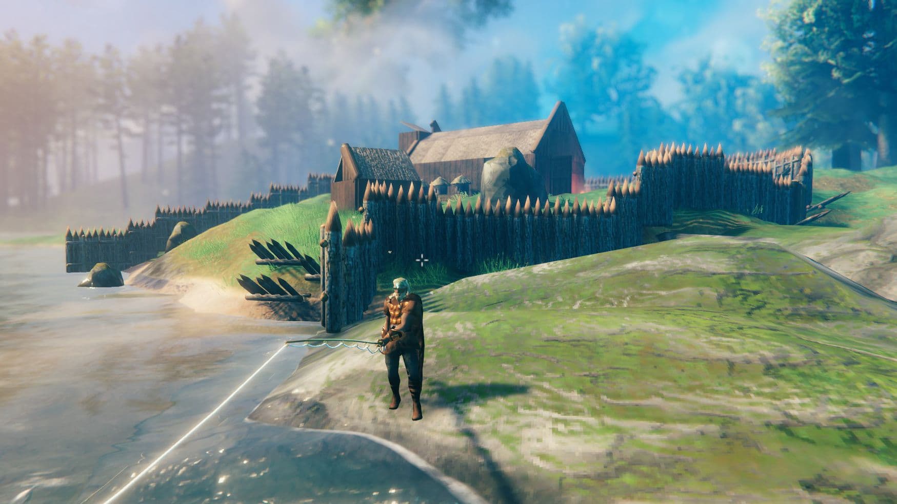 A Viking character explores the lush wilderness in the co-op survival game Valheim.