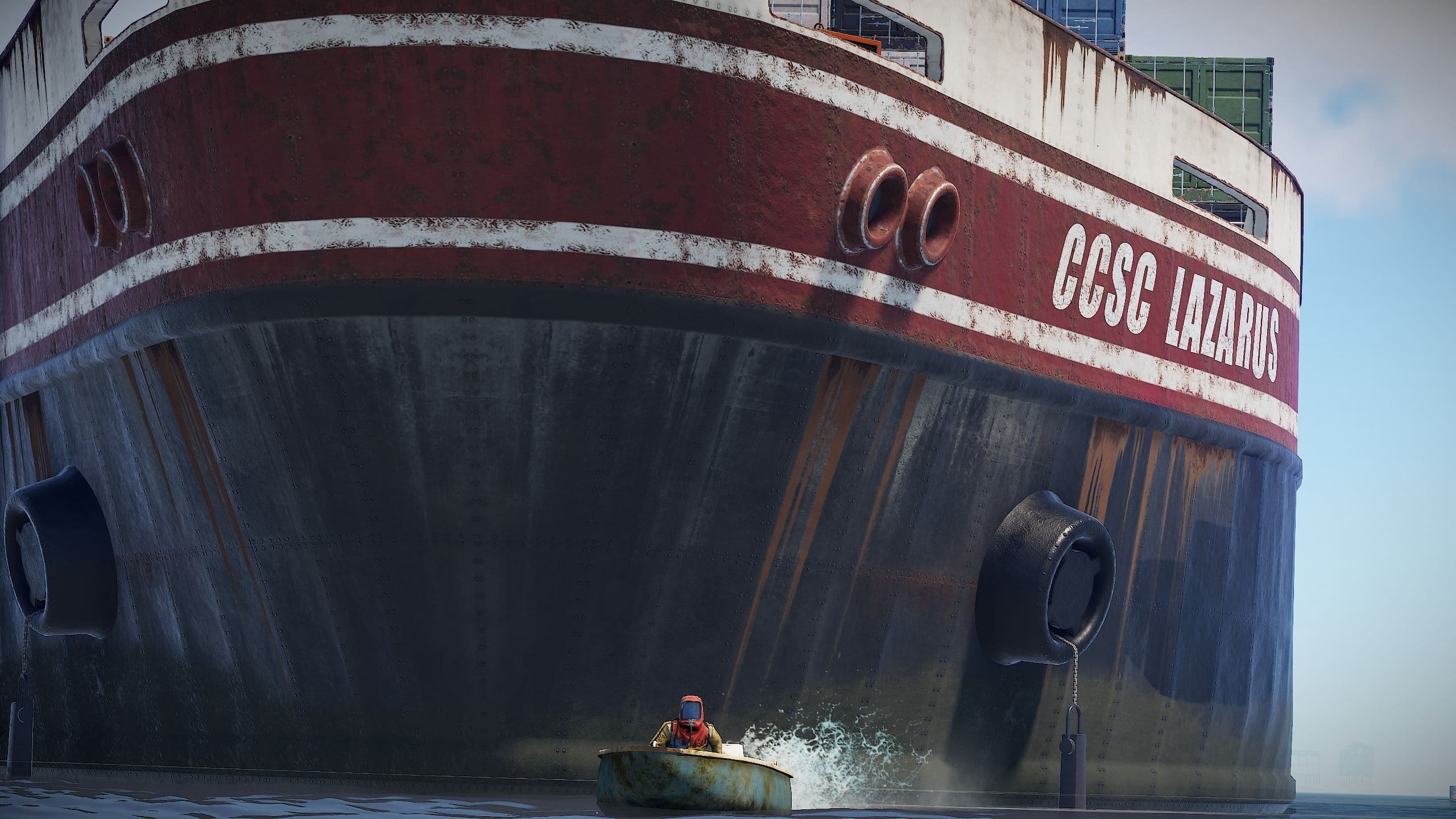 The CCSC Lazarus Cargo Ship at sea in Rust.