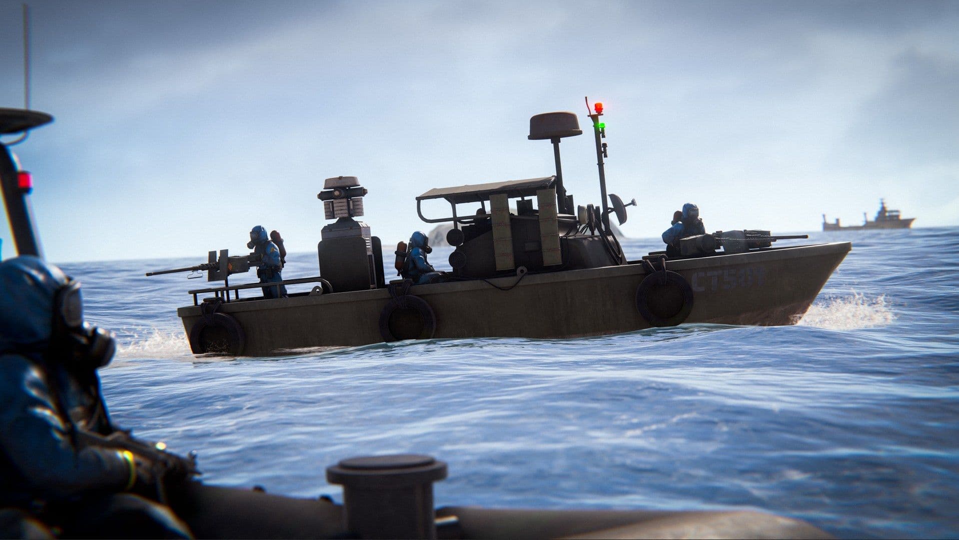 Rust Scientists patrol a Scientist Boat across the open sea.