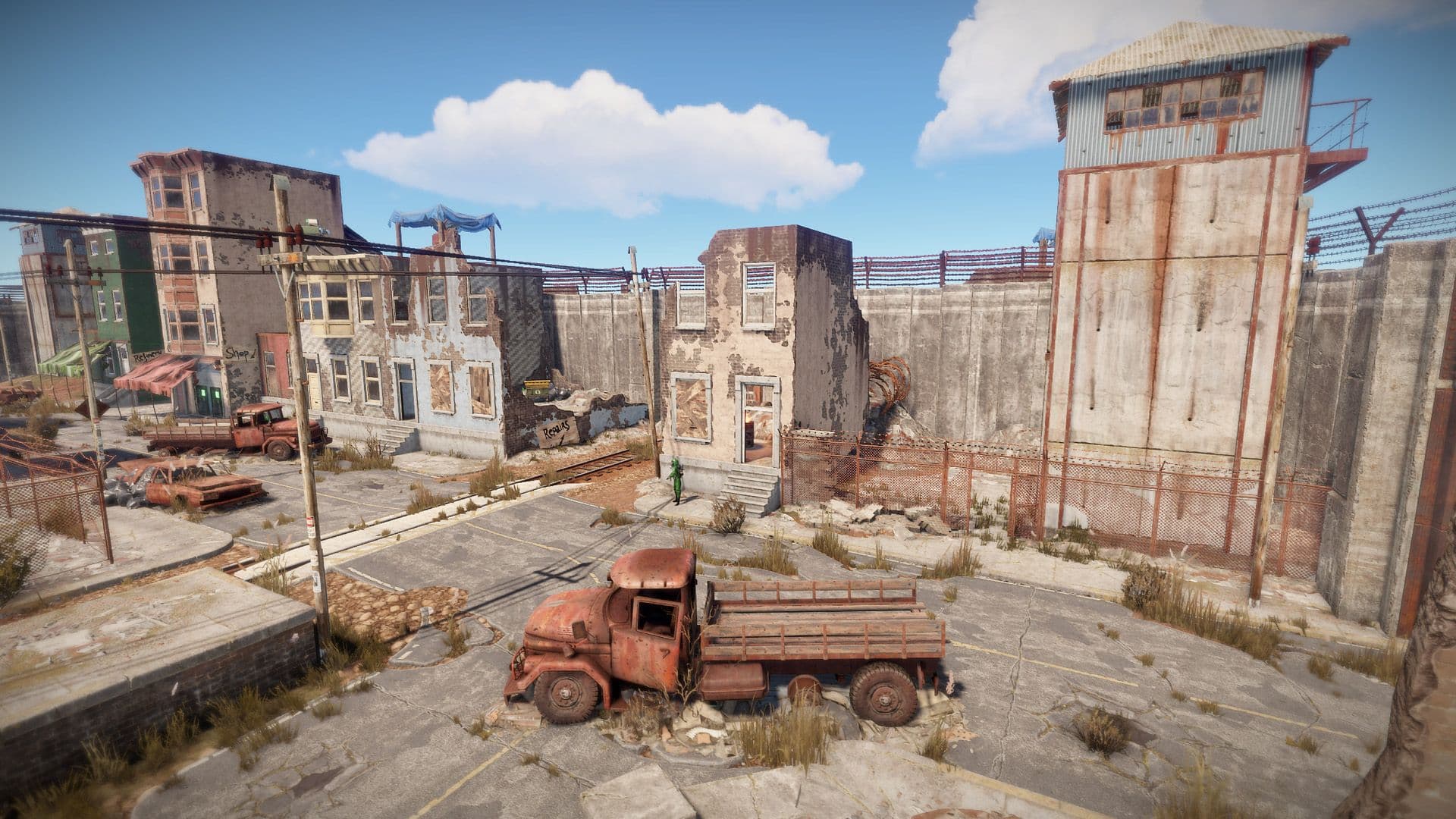 Rust’s Compound with a Scientist guard visible inside the fenced safe zone.