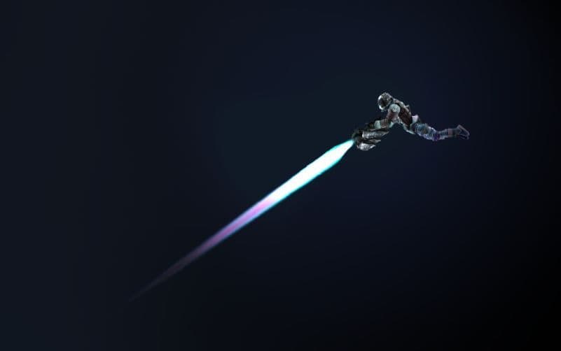 A diver firing the Ancient Weapon in Barotrauma, its long bright beam cutting through dark water