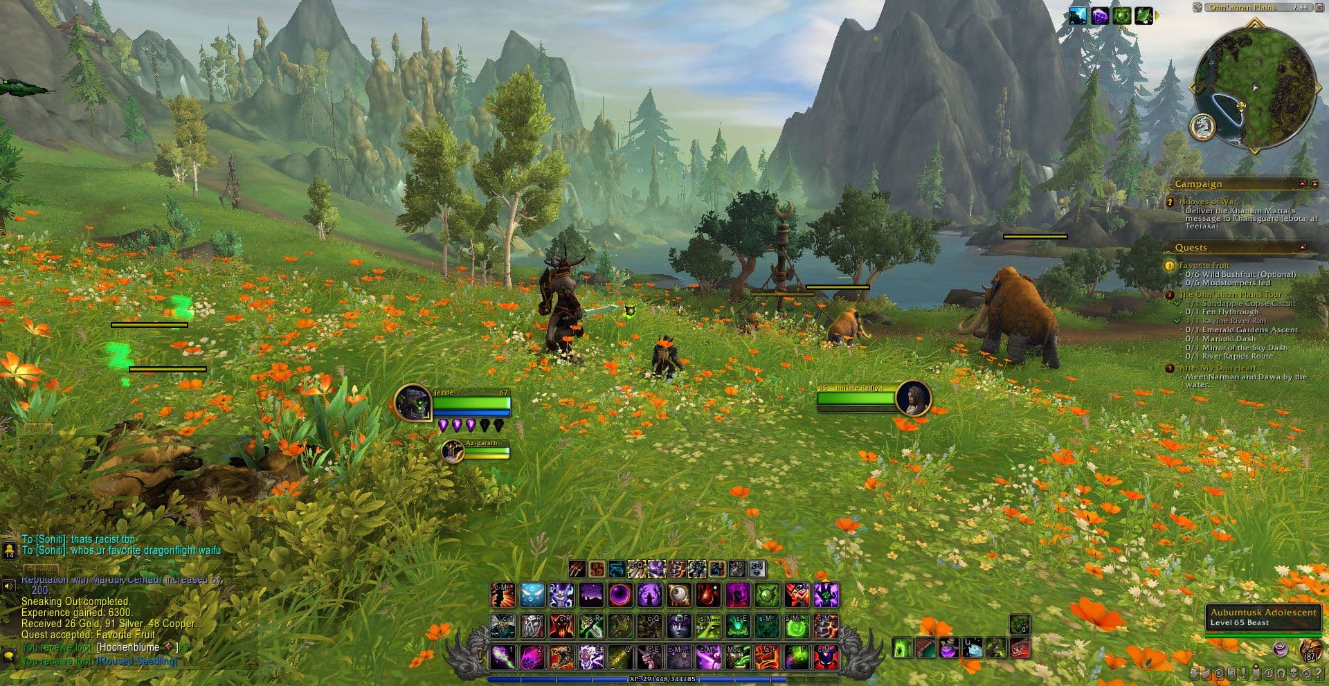 A World of Warcraft character in a lush meadow, highlighting the game's vibrant world design and exploration.